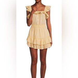 Chelsea & Violet Cassia Gauze Ruffle Square Neck Stretch Tan Romper NWT Small